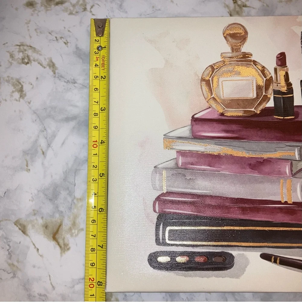 NEW Makeup and Books Canvas Wall Art Burgundy Gold Beauty Glam Home Decor